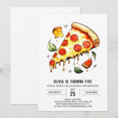 Whimsical digitale pizza verjaardag kaart (Voorkant / Achterkant)