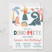 Whimsical Dino-Mite Dinosaur Thmed Birthday Party Kaart (Voorkant)