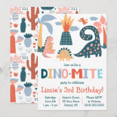 Whimsical Dino-Mite Dinosaur Thmed Birthday Party Kaart (Voorkant / Achterkant)