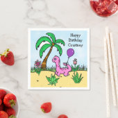 Whimsical Dinosaur Girl's Birthday Pink Dinosaur Servet (Insitu)