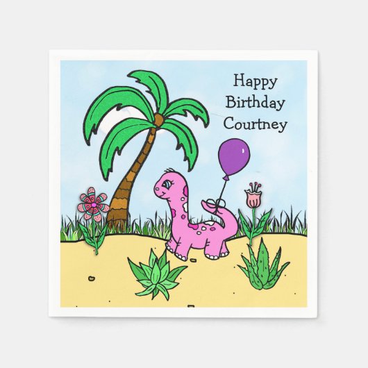 Whimsical Dinosaur Girl's Birthday Pink Dinosaur Servet (Voorkant)