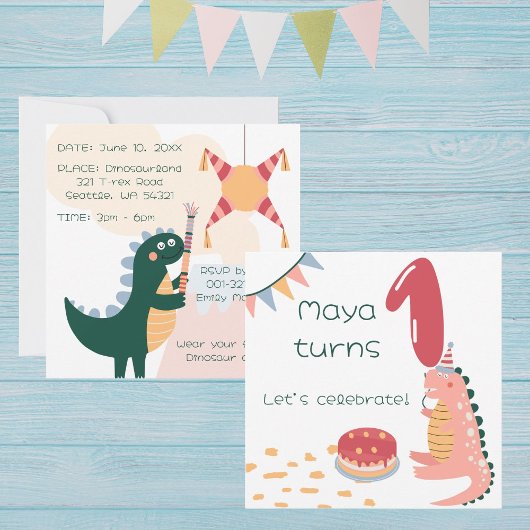 Whimsical dinosaur verjaardag piñata 1 neutraal kaart