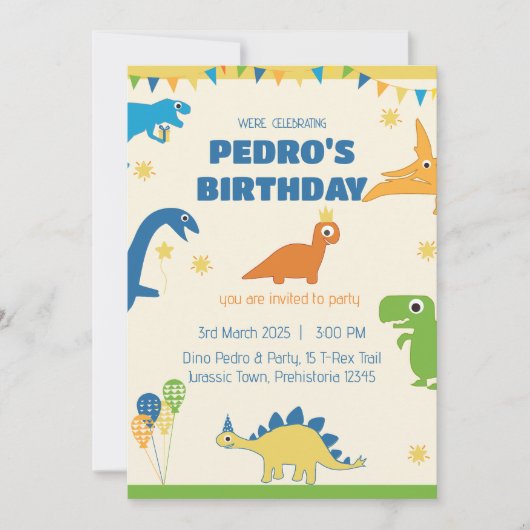 Whimsical Dinosaur Verjaardagsfeestje  Kaart (Voorkant)