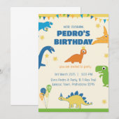 Whimsical Dinosaur Verjaardagsfeestje  Kaart (Voorkant / Achterkant)