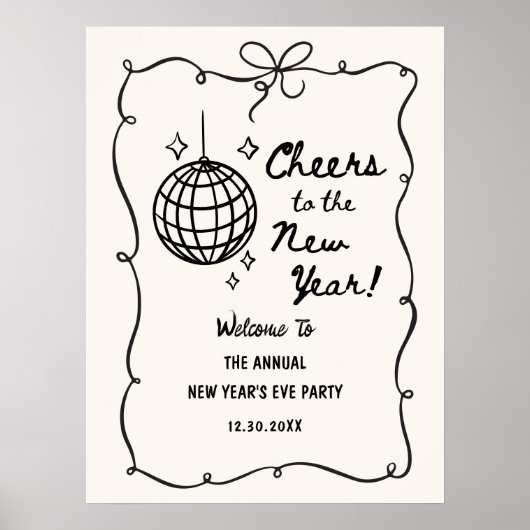 Whimsical Disco Ball New Year's Eve Party Poster (Voorkant)
