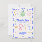Whimsical Disco Verjaardag Pastels Kleurrijk Bedankkaart (Voorkant)