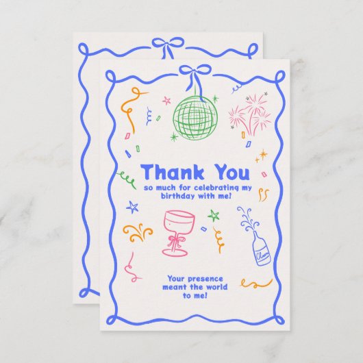 Whimsical Disco Verjaardag Pastels Kleurrijk Bedankkaart (Voorkant / Achterkant)