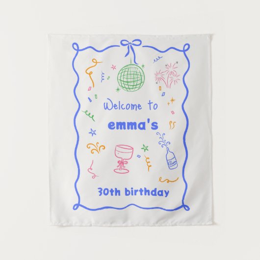 Whimsical Disco Verjaardagskleur Wandkleed (Voorkant)