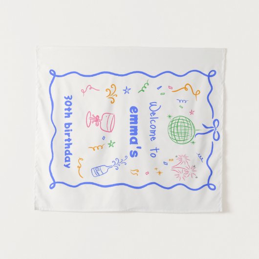 Whimsical Disco Verjaardagskleur Wandkleed (Voorkant (horizontaal))