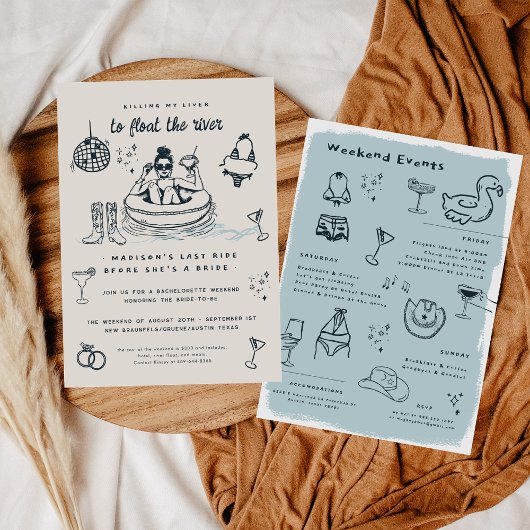 Whimsical Doddle Riviervaart Bachelorette Weekend Kaart