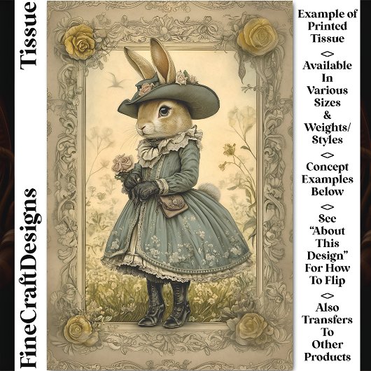 Whimsical  Doe Konijn, Bloem CL1 Decoupage Tissuepapier
