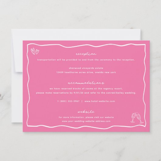 Whimsical doedel roze bruiloft details Kaart (Voorkant)