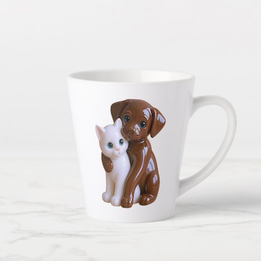 Whimsical Dog Cat Illustration Latte Mok (Rechts)
