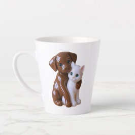 Whimsical Dog Cat Illustration Latte Mok