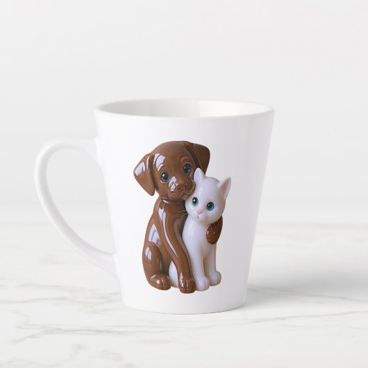 Whimsical Dog Cat Illustration Latte Mok (Links)