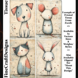 Whimsical Dog, Cat, Mouse & Bunny DS1L Découpage Tissuepapier