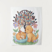 Whimsical Dog & Cat Tapestry – Colorful Nature Wal Wandkleed (Voorkant)