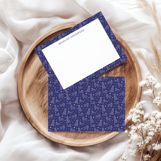 Whimsical Dog Constellations Donkerblauw Monogram Notitiekaartje