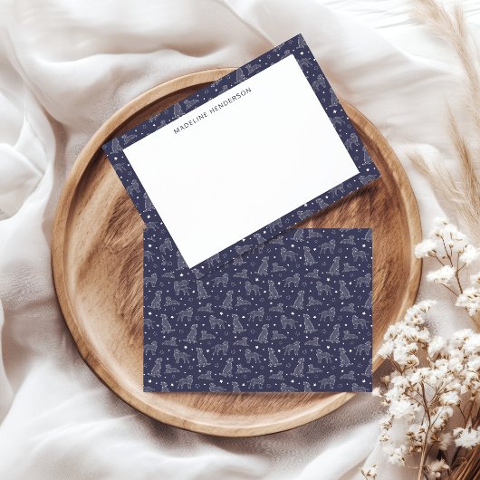 Whimsical Dog Constellations Dusty Blue Monogram Notitiekaartje