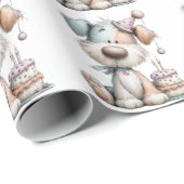 Whimsical Dog Watercolor Birthday Invitation Cadeaupapier (Rol Hoek)