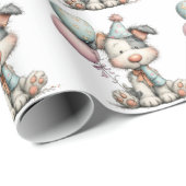 Whimsical Dog Watercolor Birthday Invitation Cadeaupapier (Rol Hoek)