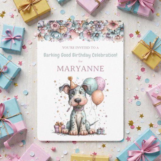 Whimsical Dog Watercolor Birthday Invitation Kaart