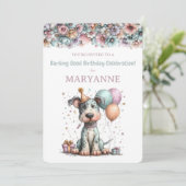 Whimsical Dog Watercolor Birthday Invitation Kaart (Staand voorkant)