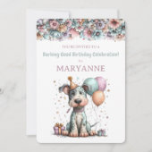 Whimsical Dog Watercolor Birthday Invitation Kaart (Voorkant)