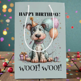 Whimsical Dog Watercolor Birthday Medium Cadeauzakje