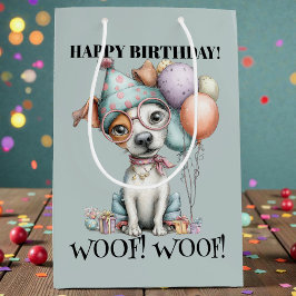 Whimsical Dog Watercolor Birthday Medium Cadeauzakje