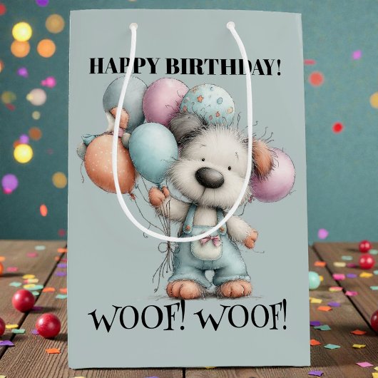 Whimsical Dog Watercolor Birthday Medium Cadeauzakje