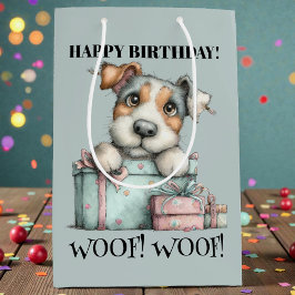 Whimsical Dog Watercolor Birthday Medium Cadeauzakje