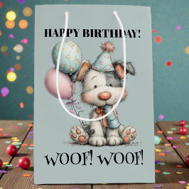 Whimsical Dog Watercolor Birthday Medium Cadeauzakje