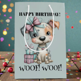 Whimsical Dog Watercolor Birthday Medium Cadeauzakje