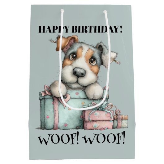 Whimsical Dog Watercolor Birthday Medium Cadeauzakje (Achterkant)