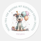 Whimsical Dog Watercolor Birthday Ronde Sticker (Voorkant)