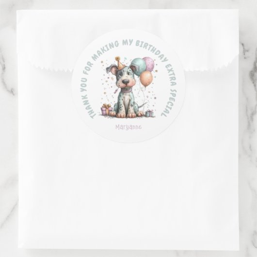 Whimsical Dog Watercolor Birthday Ronde Sticker (Tas)