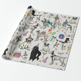 Whimsical Dogs verjaardagsfeestje vieren Cadeaupapier