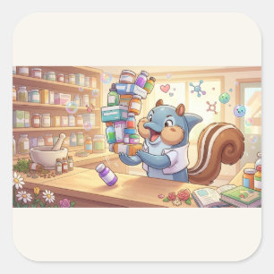 Whimsical Dolfijn Eekhoorn – Apotheek Winkel Vierkante Sticker