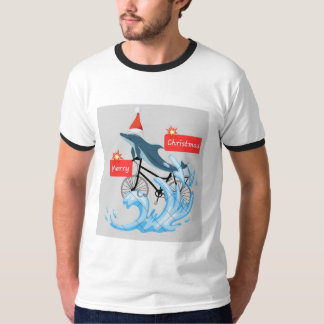 Whimsical Dolfijn op de fiets Merry Christmas T-sh T-shirt