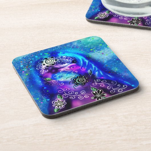 Whimsical Dolphin Blue Blauwgroen Kust Nautisch Bier Onderzetter (Linkerzijde)