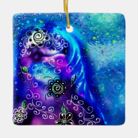 Whimsical Dolphin Blue Blauwgroen Kust Nautisch Keramisch Ornament (Voorkant)