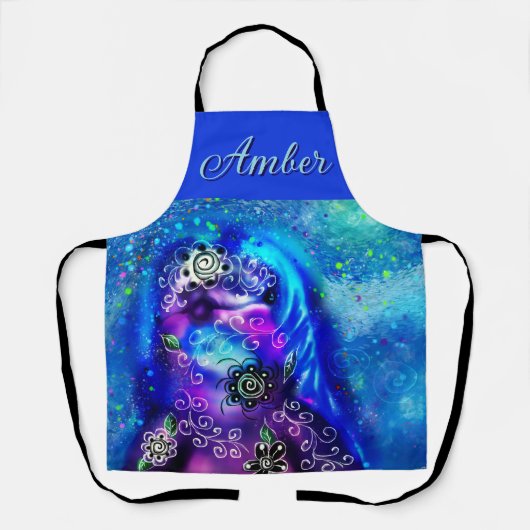 Whimsical Dolphin Blue Blauwgroen Kust Nautisch Schort (Voorkant)