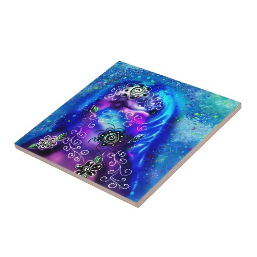 Whimsical Dolphin Blue Blauwgroen Kust Nautisch Tegeltje (Zijkant)