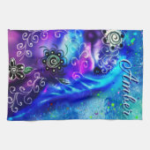 Whimsical Dolphin Blue Blauwgroen Kust Nautisch Theedoek (Horizontaal)