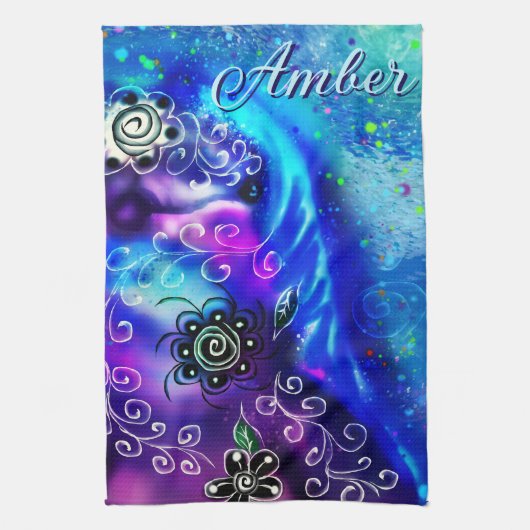 Whimsical Dolphin Blue Blauwgroen Kust Nautisch Theedoek (Verticaal)