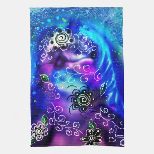 Whimsical Dolphin Blue Blauwgroen Kust Nautisch Theedoek (Verticaal)