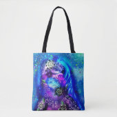 Whimsical Dolphin Blue Blauwgroen Kust Nautisch Tote Bag (Voorkant)