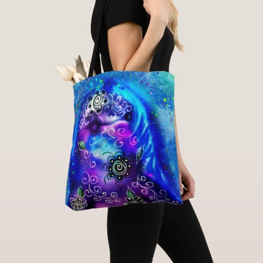 Whimsical Dolphin Blue Blauwgroen Kust Nautisch Tote Bag (Dichtbij)