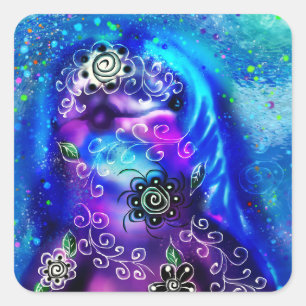 Whimsical Dolphin Blue Blauwgroen Kust Nautisch Vierkante Sticker